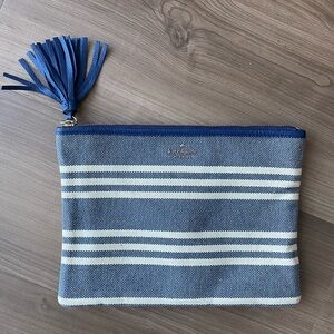 Kate Spade Gia Larchmont Avenue Fabric Stripe Pouch Clutch Blue White Nautical